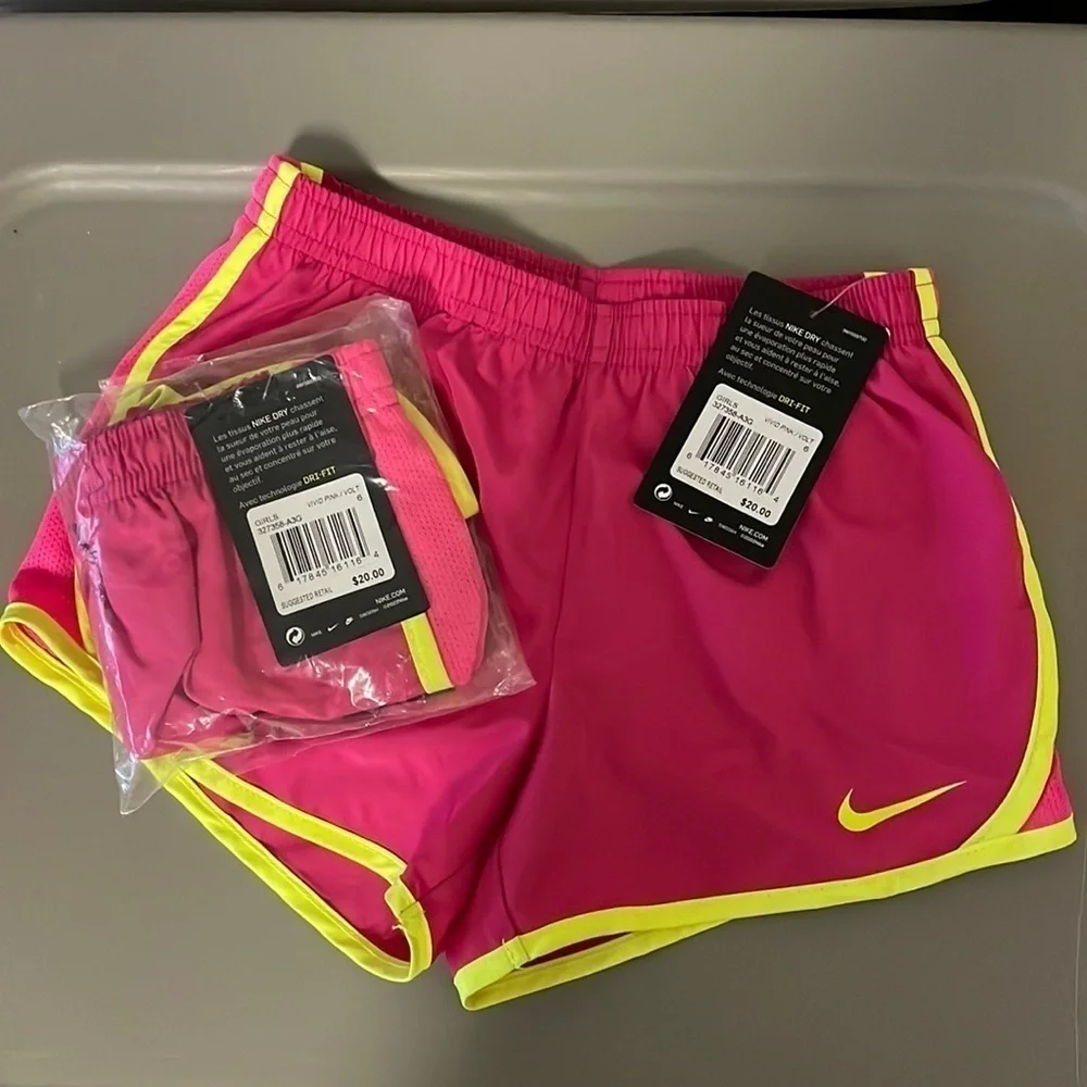 NWT Nike Girls Performance Athletic Shorts Vivid Pink Volt 6 Bundle 2 Pairs
